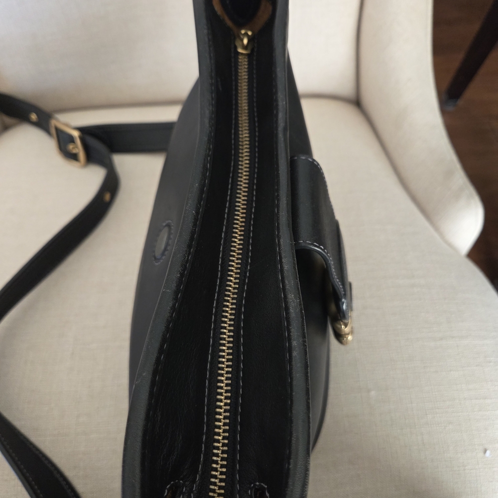 Coach Black Leather Shoulder Bag with Gold and Tan Accents - Picture 6 of 16